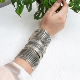 TEEJH Women 3 Silver-Toned Silver-Plated Bangle-Style Bracelet-55