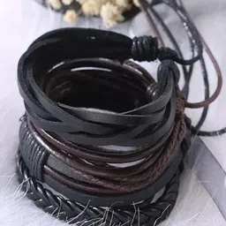 UNIVERSITY TRENDZ Men 4 Black & Brown Leather Multistrand Bracelet-image-67