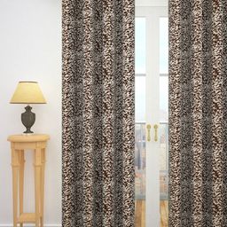 Story@home Coffee Brown & White 300GSM Semi Blackout Jacquard Eyelet Ringtop Single Door Curtain-image-16