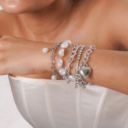 JOKER & WITCH Women 5 Pearls Silver-Plated Wraparound Bracelet-29