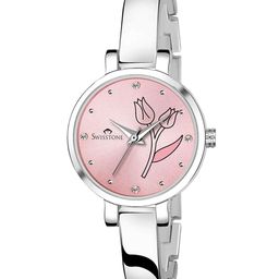 SWISSTONE Women Pink Brass Embellished Dial & Silver Toned Bracelet Style Straps Analogue Watch-picture-39