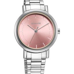 Sonata Women Brass Dial & Stainless Steel Bracelet Style Straps Analogue Watch 8174SM03-15