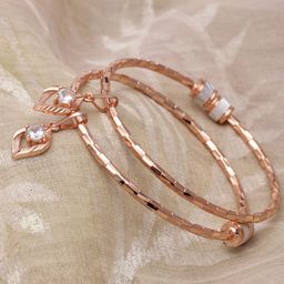 ZENEME Set Of 2 Rose Gold-Plated Kada Bracelet-image-29