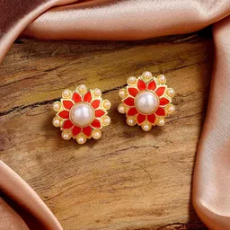 Estele Gold Plated Floral Studs Earrings-26