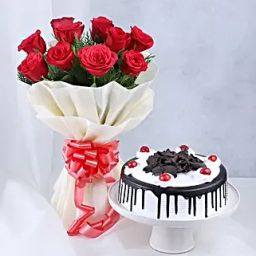 Classy Red Rose Bouquet N Cake Delight-40