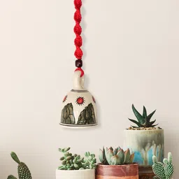 Gathari Red & White Self Designed Ceramic Hanging Bell Wall Decor-31
