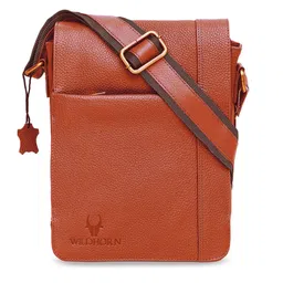 WildHorn Tan Leather Structured Sling Bag-image-4