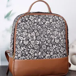 Anouk Tan Brown Floral Printed Ergonomic Backpack-0
