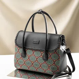ZOUK Ethnic Motifs Printed Jute Structured Satchel image 2