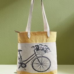 Mona B Yellow & Off White Printed Upcycled Canvas Tote Bag-40