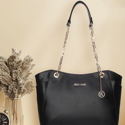 PELLE LUXUR Women Black Leather Structured Shoulder Bag-15
