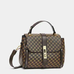 Styli Women Black Twist Lock Graphic Satchel Bag-27
