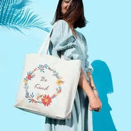 EcoRight Typography Printed 18 Inch Laptop Pure Cotton Oversized Shopper Tote Bags-17