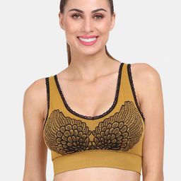 Amour Secret Yellow Graphic Lightly Padded Dry Fit Sports Bra-image-1