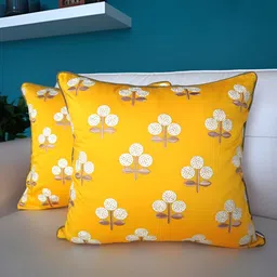 TARA- Sparkling Homes Yellow & White Set of 2 Embroidered Square Cushion Covers-image-40