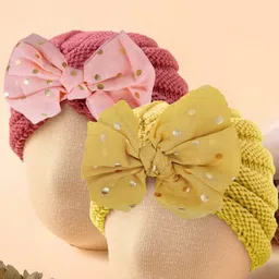 Baby Moo Kids Set of 2 Woollen Beanie With Bow Embellished-18