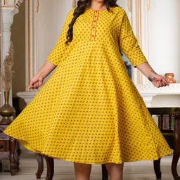 YASH GALLERY Plus Size Floral Printed Fit And Flare Ethnic Dress-image-97