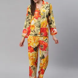 Cation Women Yellow & Orange Printed Night suit-image-25