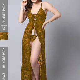 AROUSY Yellow & Black Net Baby Doll-picture-24