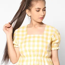 TeenTrums Checked Cinched Waist Cotton Top-picture-2
