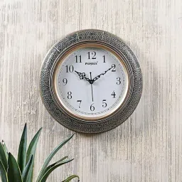 exim decor Green Flower Pattern Vintage Design Analog Wall Clock-picture-5