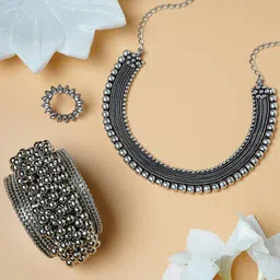 TEEJH Oxidised Silver-Plated Jewellery Set-19