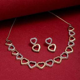 Kennice Gold-Plated AD-Studded Heart Shaped Jewellery Set-image-6