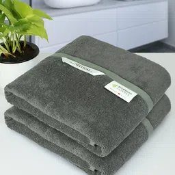 Heelium Pack Of 2 Grey Solid 400 GSM Bath Towels-image-14