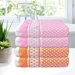 Kuber Industries Pack of 4 Pink & Orange Printed Cotton Bath Towels-35