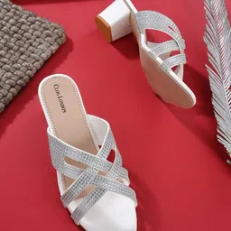 CLOG LONDON White Embellished Block Heels-10