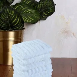 Turkish Bath Set Of 8 White Striped 500 GSM Pure Cotton Face Towels-12
