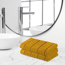 Himeya Yellow 2 Pieces Striped 550 GSM Cotton Hand Towels-16