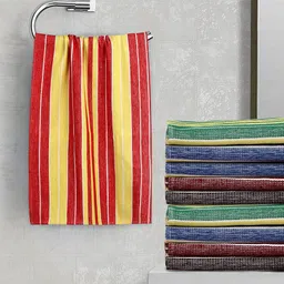 KLOTTHE Set Of 10 Striped Cotton 300 GSM Hand Towels-43
