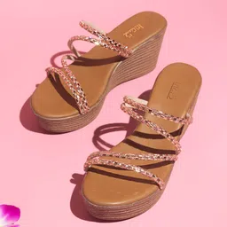 Inc 5 Women Copper-Toned Printed High-Top Wedge Heels-30
