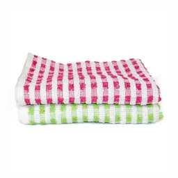 PRAKARTIK 2-Pcs Pink & Green Striped Cotton KitchenTowels-18