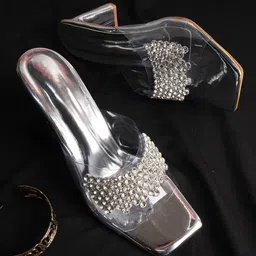 Try Me Embellished Open Toe Party Block Heels-14