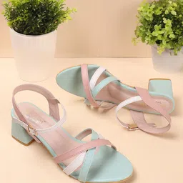 Sole Saga Colourblocked Strappy Open Toe Backstrap Block Heels-29