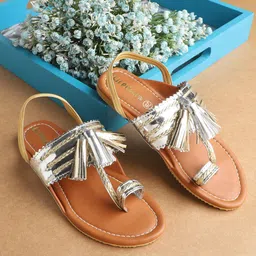 LIL PITAARA Girls Textured Tassels Detail One Toe Flats-18