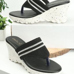 DressBerry Striped Open Toe Wedge Heels-34