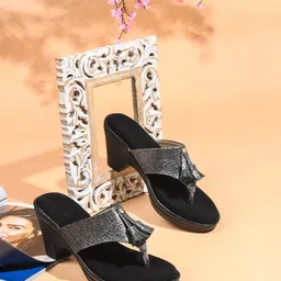 Try Me Textured Open Toe Block Heels-0