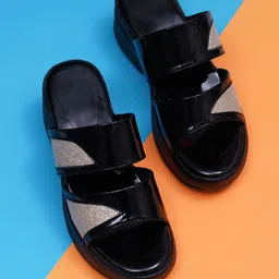 Misto Black Printed Platform Heeled Boots with Tassels-42