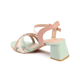 Sole Saga Colourblocked Strappy Open Toe Backstrap Block Heels image 2