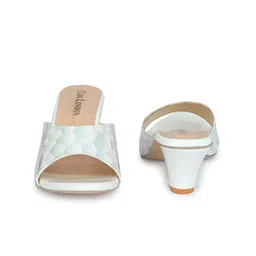 CLOG LONDON White & Blue Printed Block Heels image 4