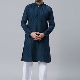 RAJUBHAI HARGOVINDAS Floral Embroidered Chikankari Pure Cotton Kurta-image-24