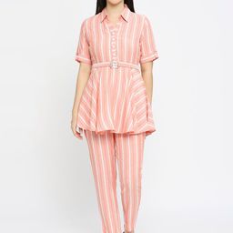 True Shape Self Design Collared Neck Top & Mid-Rise Trouser Co-Ords-image-47