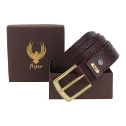 Flyer Men Brown Textured Leather Formal Belt-image-56