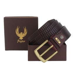Flyer Men Brown Striped Leather Formal Belt-image-59