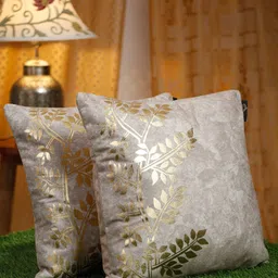 HOSTA HOMES Cream-Coloured & Gold-Toned 2 Pcs Ethnic Motifs Velvet Square Cushion Covers-image-42