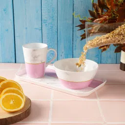 Breakfast and Snack 3 Pcs Set for Multipurpose Combo of Bowl & Mug with Tray- Melamine-27