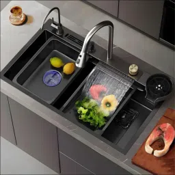 37"x18"x10" Inch Single Bowl Waterfall Kitchen Sink Stainless Steel ,Workstation FHS-WF37 Vessel Sink-image-33
